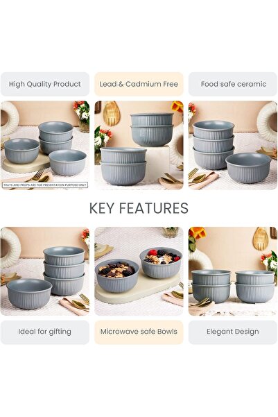 The Earth Store Ceramic Bowls with Decorative Edges, Microwave-Safe, 550ml, G...