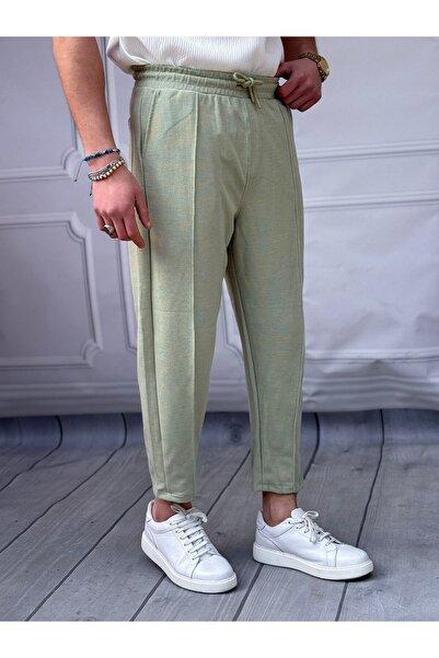 MODEFENDİ Pantaloni jogger boyfriend cu detalii cu dungi din țesătură tip waffle