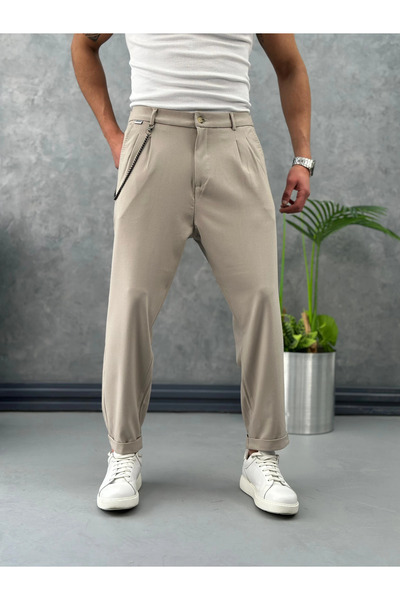 MODEFENDİ Pantaloni jogger cu picior dublu, cu detaliu lanț, model Boyfriend