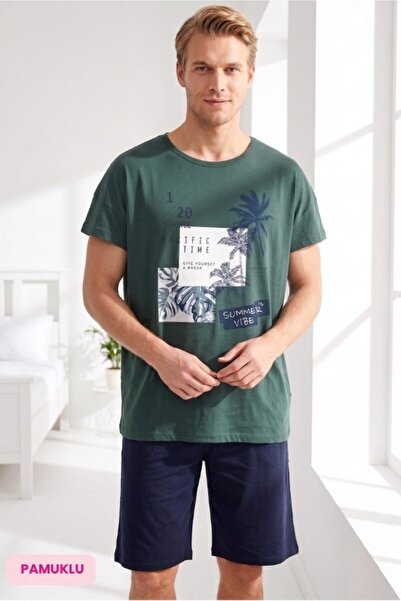 bie's Men's Crew Neck Buttonless Cotton Summer Short Sleeve Pocket Shorts Paj...