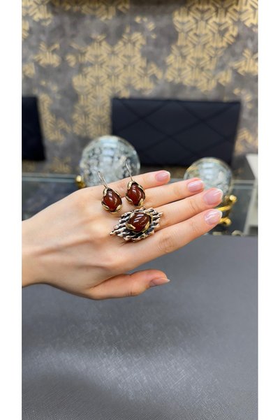 Gümüşhanesi Akik taşlı otantik gümüş set