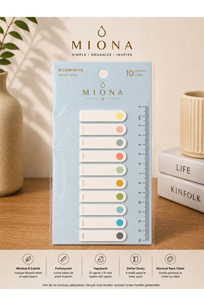 Miona Renkli Post-it 10 Renk 200 Yaprak Cetvelli Sticker, Not Kağıdı