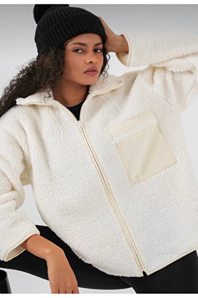 tukan company Fermuarlı Oversize Peluş Mont
