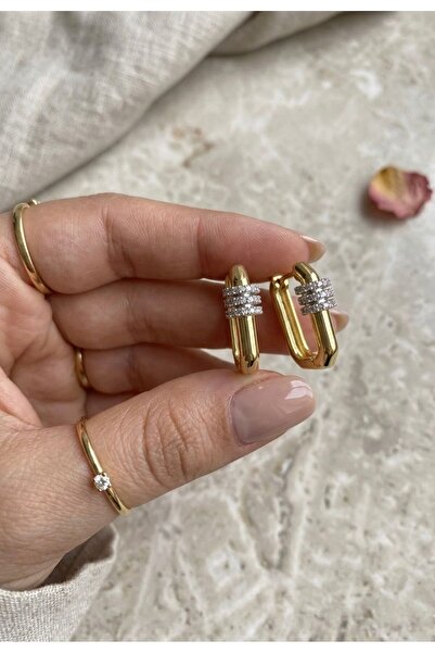 Stainlless Steel Leyla Paslanmaz Çelik Zirkon Taşlı Kadın Küpe