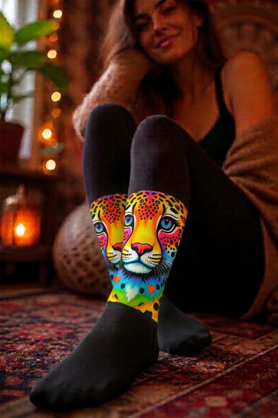 Yalova İç Giyim Tiger Patterned Digital Printed Long Socks Premium Socks