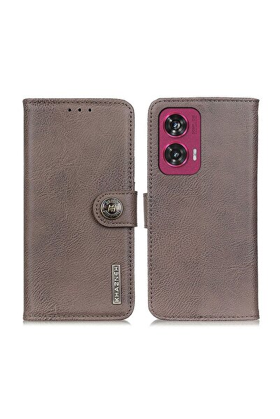 KHAZNEH Leather Wallet Θήκη Πορτοφόλι Khaki (Motorola Edge 50 Fusion 5G)