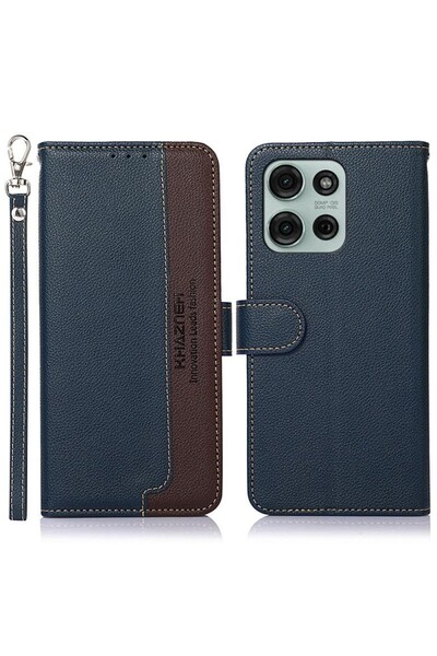 KHAZNEH Litchi Texture Θήκη Πορτοφόλι Blue (Motorola Moto G75 5G)