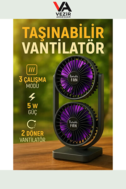Blic Kablosuz Çift Vantilatör | Süper Sessiz, 3 Kademeli, USB-C Şarjlı Mini Fan