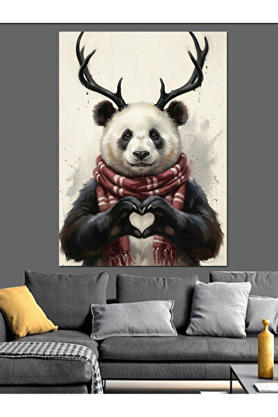 Artmeg Ilustrație cu panda cu eșarfă și coarne, pânză decorativă - Tablou din...