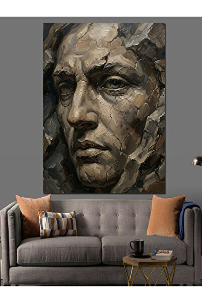 Artmeg Pânză decorativă cu chip uman uriaș sculptat în piatră - Tablou din le...