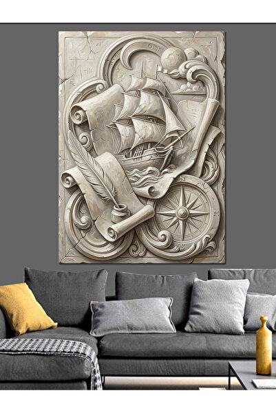 Artmeg Sailor Themed Stone Relief Art Decorative Canvas - Mdf Wood Table