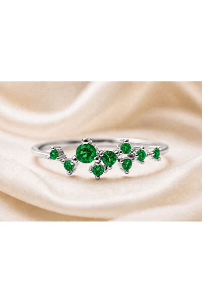 Cecile Jewellery Zümrüt Star Altın Kaplama Gümüş Yüzük, 925 Ayar Zirkon Zümrü...