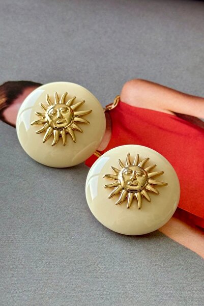 Trendy Butik Cream stone sun shaped earrings