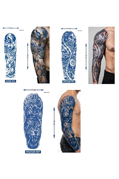 Airbrush Tattoo Tam Kol Kaplama 3 Adet Birden Yarı Kalıcı Geçici Dövme Aylık ...