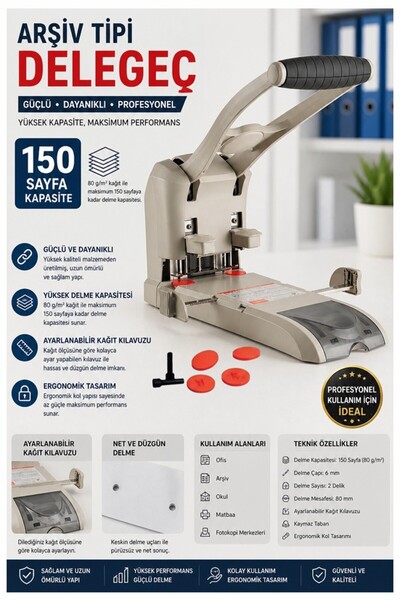 Artmaster Büyük Delgeç 1 Adet Temat 2160N Arşiv Tipi Büyük Delegeç Kağıt 150 ...