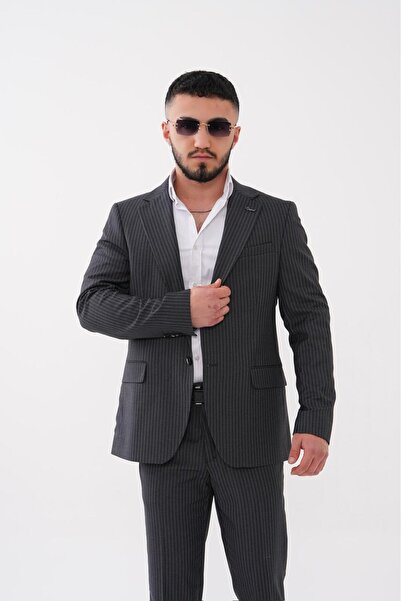 Dupont Slim Fit Mono Yaka Çizgili Erkek Takım Elbise