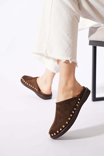 Moda Pie Uteras Komle Troklu Kadın Günlük Terlik Kahve Süet