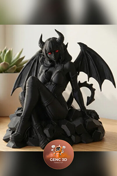Genç 3D Kanatlı ve Kırmızı Gözlü Demon Figürü - Fantastik Koleksiyonluk Heyke...