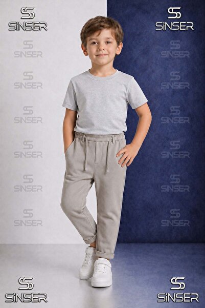 SS SİNSER Pantaloni uni pentru băieți, cu talie elastică, stil Lycra cu tiv p...