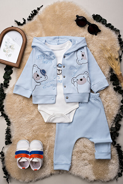 Hopy Kids 1048 Bear with Hat and Embroidery for Baby Boy, 3-Piece Set, 100% C...