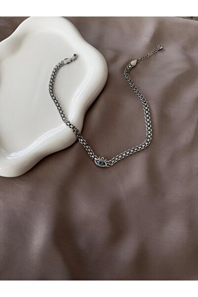 Twelve Silver Color Steel Women's Necklace with Eye Detail
