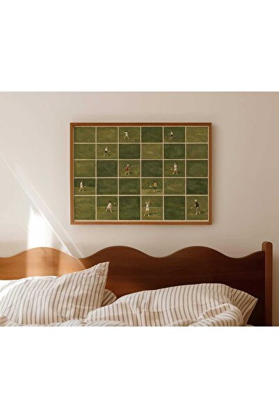 NinaStore Minimalist Minyatür Tenis Oyuncuları Yağlı Boya Tablo Baskısı - Yat...