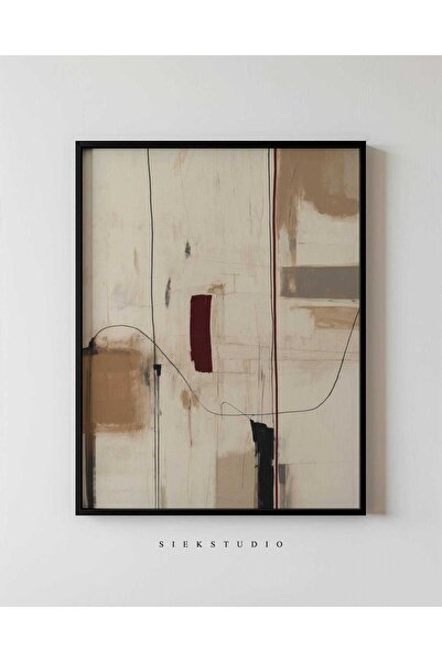 NinaStore Minimalist Bej Soyut Baskılı Çağdaş Nötr Duvar Sanatı - Modern Geom...