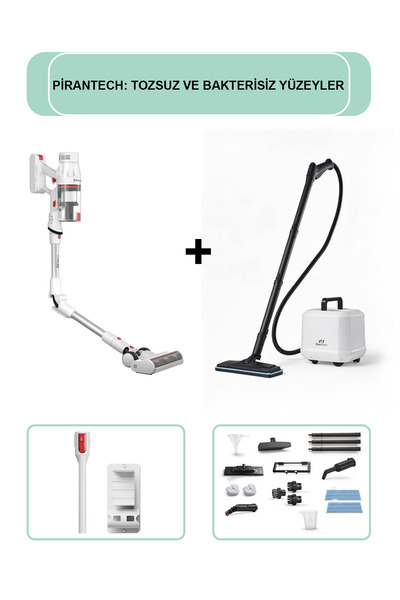 PiranTech ES-330 PRO Dikey Süpürge & CB-105A Profesyonel Buharlı Temizleyici