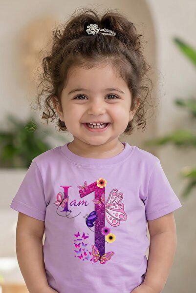 Funkaar Birthday Girl, 1st Year Butterfly Birthday Graphic Print T-Shirt