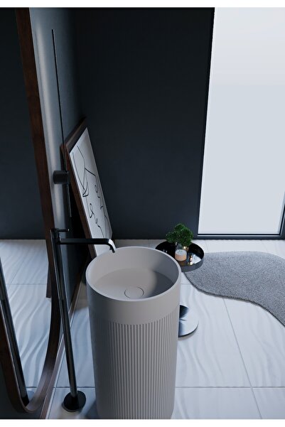 CORİAN AKRİLİK Monoblok Toledo Kanallı Round Solid Banyo Lavabosu