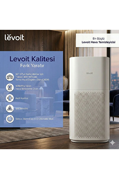 Levoit 59 m² Akıllı Hava Temizleyici Geniş Alan HEPA Filtre Koku Toz Polen Al...