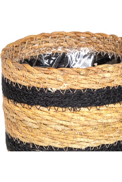Herdekora Coș din răchită, cu dungi negre, natural, cu interior din nailon - 12,5x13 cm