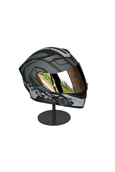 half - 902 Güneş Vizörlü Çene Açılır Kask H1 GREY (Silver Vizörlü)
