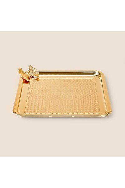 Dalgıç Kelebekli Kare Sunum Tepsisi - Gold - 21x21 cm