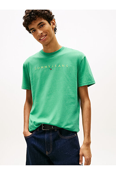 Tommy Hilfiger Erkek Regular Fit Linear Logo Detaylı T-shirt