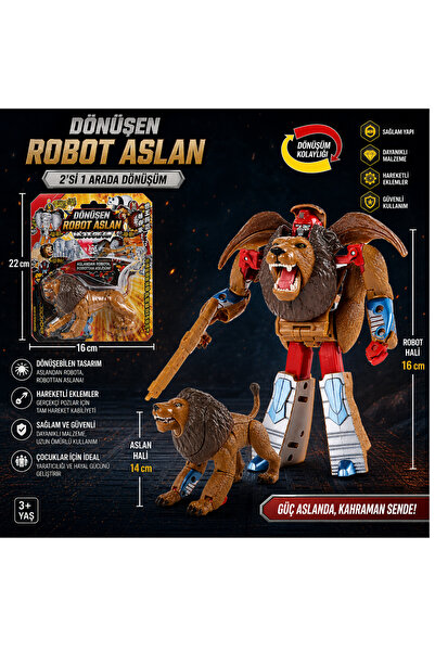 LRS STORE Dönüşebilen Robot Aslan Oyuncak 2’si 1 Arada | Transformer Aslan Fi...