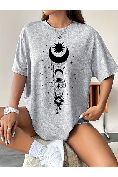 puolikuu Tricou cu imprimeu mixt pentru femei, confortabil, cu croială lejeră