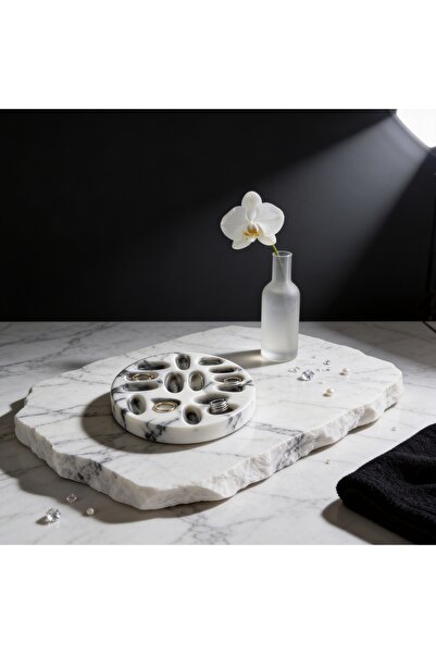 onestudio Marble Patterned Concrete Jewelry Organizer – Multi-Compartment Rin...