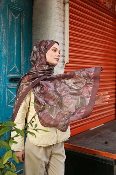 ENRİCO FERRİ Allure Tulip Patterned Shawl - Dark Dusty Rose-Grey