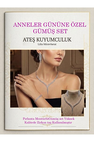 Ateşkuyumculuk Pırlanta montürlü 925 ayar gümüş set yüksek kalitede zirkon ta...