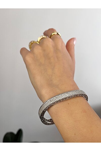Vivante Rhodium Tam Tur Zirkon Taşlı Işıltılı Kararmaz Çelik Premium Kelepçe ...