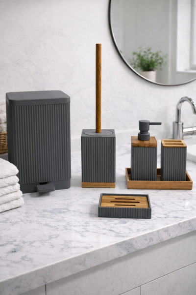 AROW Coriender Kare Gri Banyo Seti Akrilik 6 parça TR-6481