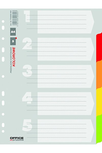 OFFICE products Color cardboard dividers, A4, 170g/sqm, 5 colors/set,