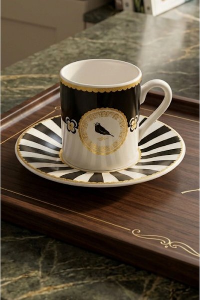 evinbizden Modern Porcelain 2-Person Coffee Cup Set 4 Pieces