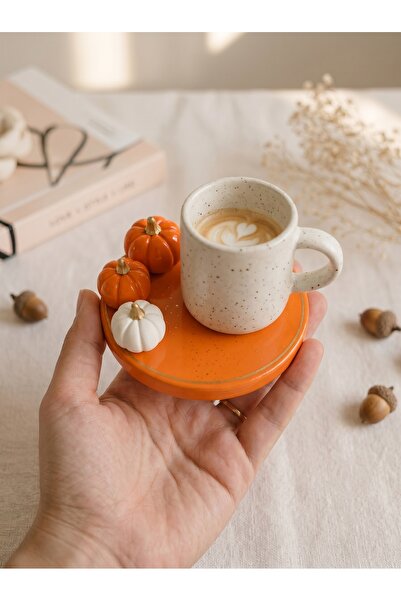 AlohamoraShop 4 Adet Dekoratif Beton Bardak Altlığı Kabak Tasarım Turuncu Alt...