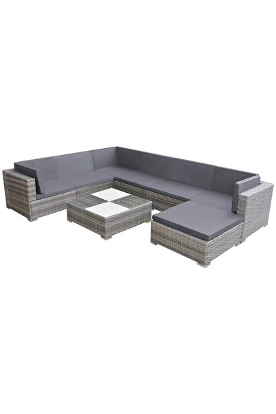 vidaxl Set mobilier de gradina cu perne, 8 piese, gri, poliratan