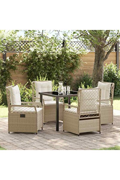 vidaxl Set de masa pentru gradina 5 pcs Bej si alb crem poliratan
