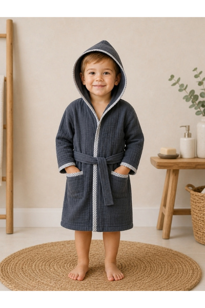 Ella Bonna Hooded Bathrobe for Girls and Boys, 100% Cotton, Muslin, Color Opt...