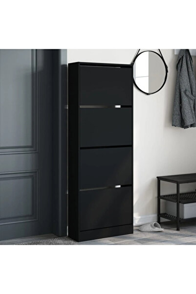 vidaxl Μαύρη Παπουτσοθήκη 60x21x163.5 εκ. από Επεξεργασμένο Ξύλο 839904
