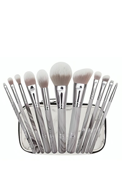 Yallabena 11-Piece Makeup Brush Set with Case – Classic Gray Wood Edition